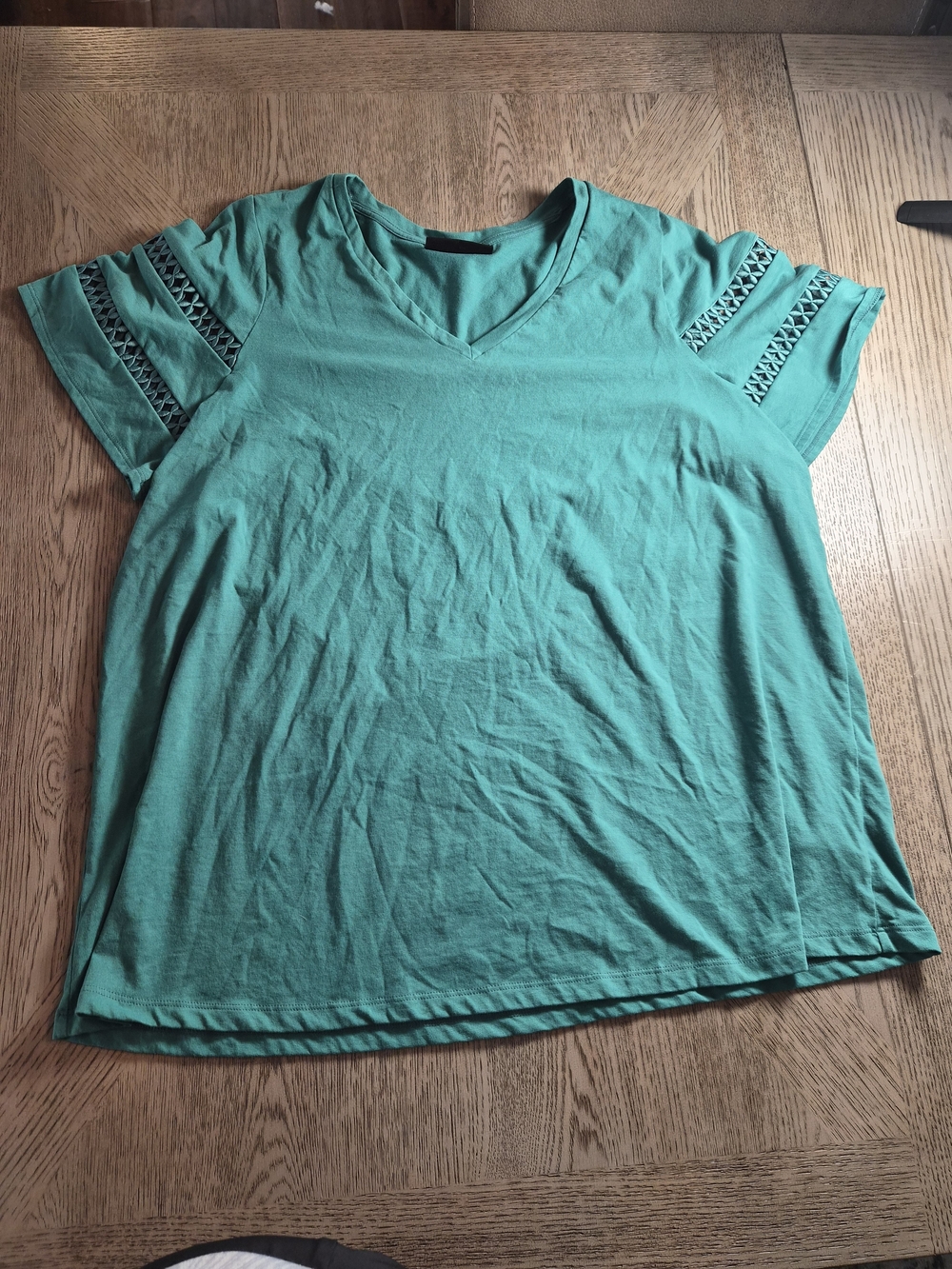 Lane Bryant Teal V-Neck Short Sleeve Top with Cutout Sleeve Detail